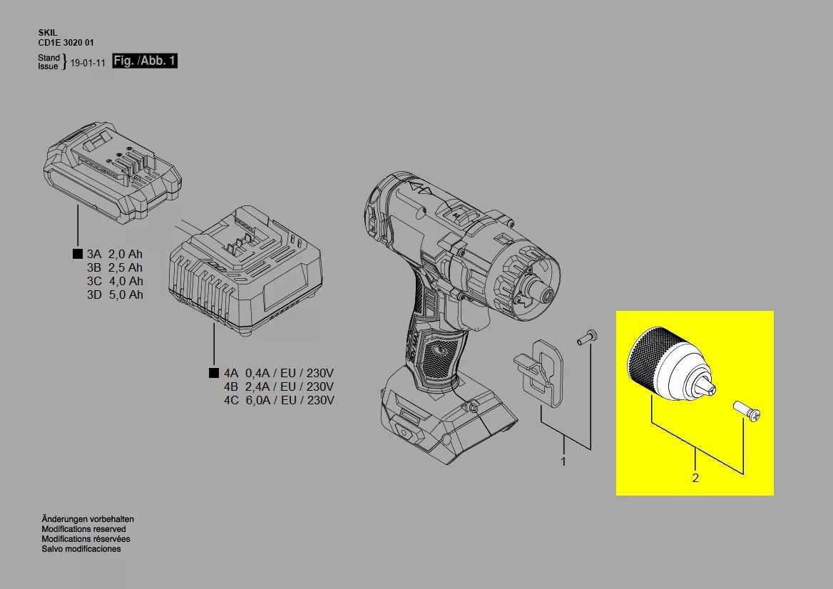 Mandrin à serrage rapide réf. 3860155001 Skil